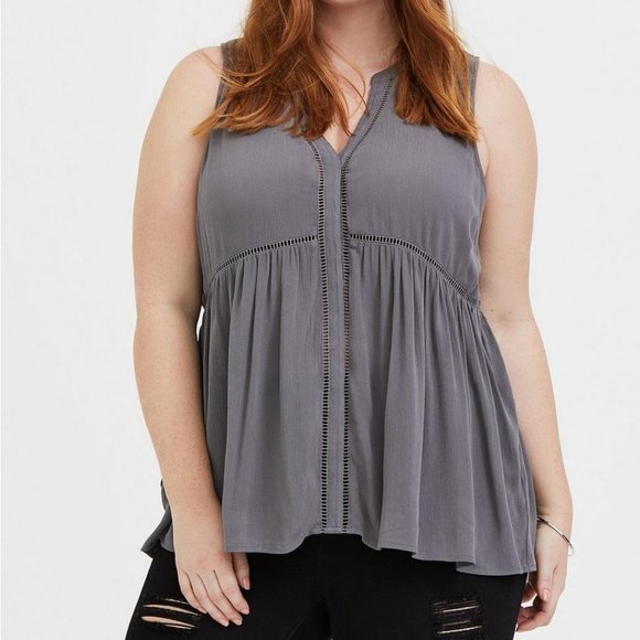 Torrid Size 2 - Babydoll Crinkle Gauze Tunic Tank - Smoked Pearl - Picture 1 of 4